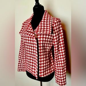 Talbots Petite Red/White Moto Herringbone Plaid Blazer Sz 6P